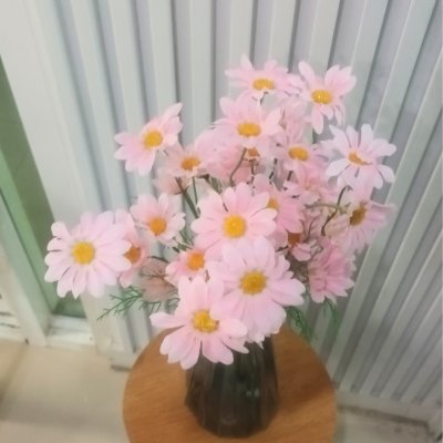 ดอกเดซี่ก้านปลอมดอกไม้ประดิษฐ์ 10 กิ่งต่อช่อ แจกันแก้วทรงสูง Artificial daisy flowers