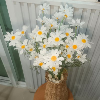 ดอกเดซี่ก้านปลอมดอกไม้ประดิษฐ์ 10 กิ่งต่อช่อ แจกันหวายทรงสูง Artificial daisy flowers