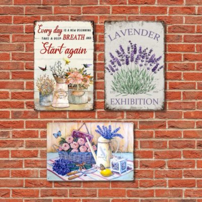 ป้ายสังกะสีวินเทจลายดอกไม้ 6 ลาย Vintage Metal Sign with Floral Design 6 Patterns