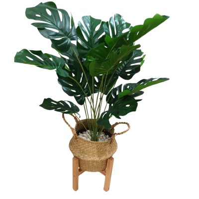 ต้นมอนสเตอร่าปลอมขนาดใหญ่เหมือนจริง Artificial / Fake Monstera plantket, wooden stand