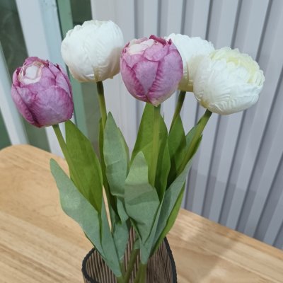 ดอกทิวลิปปลอมดอกไม้ประดิษฐ์ในตะกร้าสานหวายเทียม (พลาสติก) Artificial Tulip in plastic basket