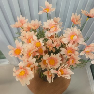 ดอกเดซี่ก้านปลอมดอกไม้ประดิษฐ์ 10 กิ่งต่อช่อ แจกันแก้วทรงสูง Artificial daisy flowers