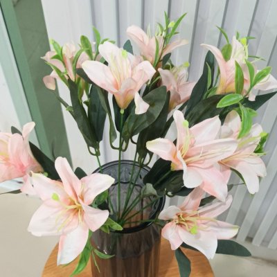 ดอกลิลลี่ปลอมดอกไม้ประดิษฐ์ 10 ดอกต่อช่อ โทนสีเดียว แจกันแก้วทรงสูง Artificial Lily flowers
