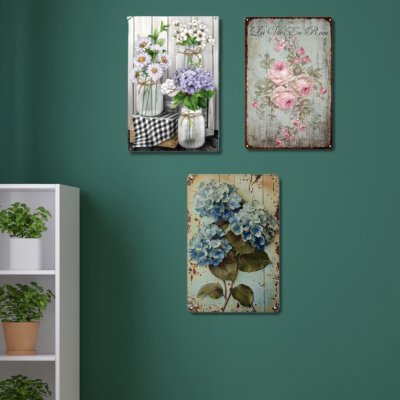 ป้ายสังกะสีวินเทจลายดอกไม้ 6 ลาย Vintage Metal Sign with Floral Design 6 Patterns