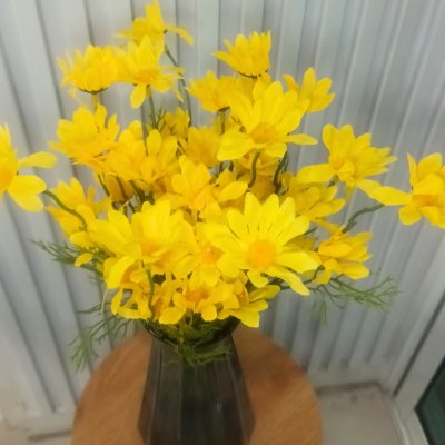 ดอกเดซี่ก้านปลอมดอกไม้ประดิษฐ์ 10 กิ่งต่อช่อ แจกันแก้วทรงสูง Artificial daisy flowers