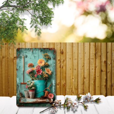 ป้ายสังกะสีวินเทจลายดอกไม้ 6 ลาย Vintage Metal Sign with Floral Design 6 Patterns