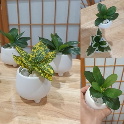 ต้นไม้ปลอมขนาดเล็กกับกระถางดินเผาทางนมวัว 4 นิ้ว Small artificial plant