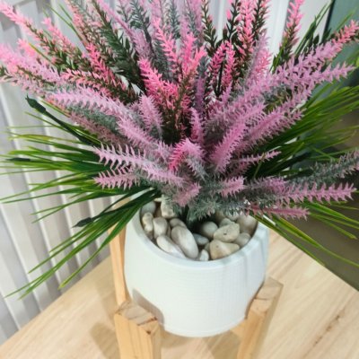 ช่อดอกลาเวนเดอร์ปลอมในกระถางเบลล่าสีขาว5นิ้ว Artificial lavender in Bella plastic pot