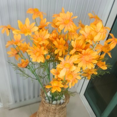ดอกเดซี่ก้านปลอมดอกไม้ประดิษฐ์ 10 กิ่งต่อช่อ แจกันหวายทรงสูง Artificial daisy flowers