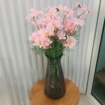 ดอกเดซี่ก้านปลอมดอกไม้ประดิษฐ์ 10 กิ่งต่อช่อ แจกันแก้วทรงสูง Artificial daisy flowers