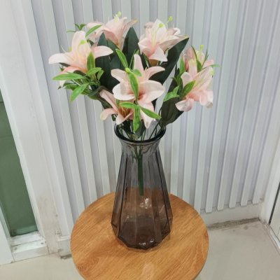 ดอกลิลลี่ปลอมดอกไม้ประดิษฐ์ 10 ดอกต่อช่อ โทนสีเดียว แจกันแก้วทรงสูง Artificial Lily flowers