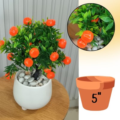 ต้นส้มปลอมต้นไม้ประดิษฐ์ในกระถางดินเผา5นิ้ว Artificial orange tree