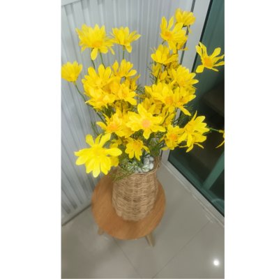 ดอกเดซี่ก้านปลอมดอกไม้ประดิษฐ์ 10 กิ่งต่อช่อ แจกันหวายทรงสูง Artificial daisy flowers