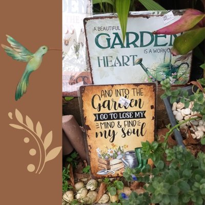 ป้ายสังกะสีวินเทจตกแต่งสวน | Garden Metal Sign Decor