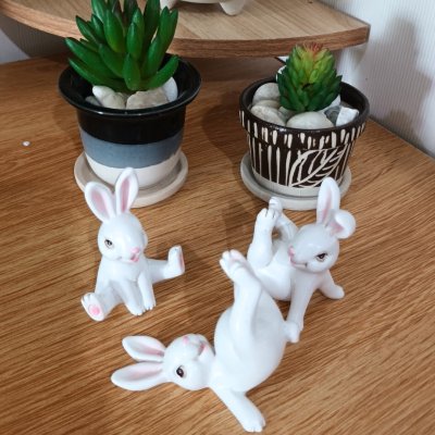 ชุดกระต่ายน้อยเรซิ่น 3 ตัวตกแต่งบ้าน Resin Bunny Figurine Set (3 pcs)