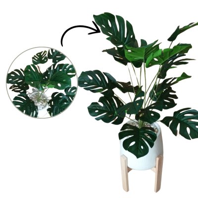 ต้นมอนสเตอร่าปลอมในกระถางเบลล่า 9 นิ้ว พร้อมขาตั้งไม้ | Artificial Monstera Plant
