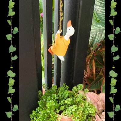 ตุ๊กตาเป็ดเรซิ่นแขวนเชือกป่าน | Cute Little Duck for Garden Decoration