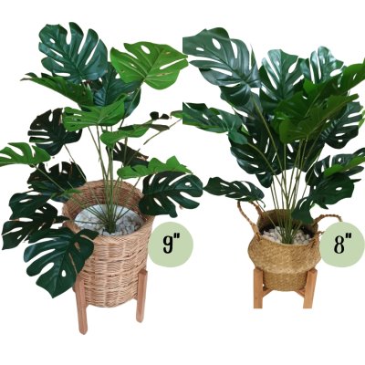 ต้นมอนสเตอร่าปลอมขนาดใหญ่เหมือนจริง Artificial / Fake Monstera plantket, wooden stand