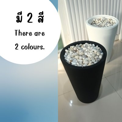 12 นิ้ว กระถางพลาสติกสีขาวทรงสูง มีหินและโฟม White tall plastic pot