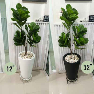 ต้นไทรใบสักปลอมในกระถางทรงสูง 12 นิ้ว Artificial Fiddle-leaf fig Home Decor