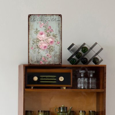 ป้ายสังกะสีวินเทจลายดอกไม้ 6 ลาย Vintage Metal Sign with Floral Design 6 Patterns