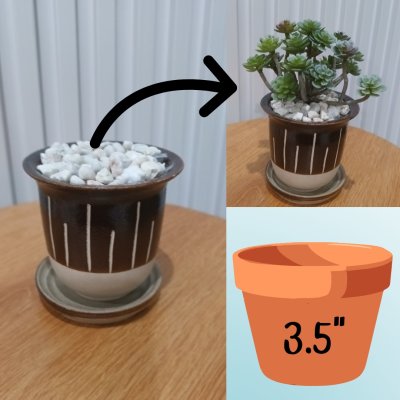 กระถางเซรามิกพร้อมจานรอง (โฟมและหินตกแต่ง) Ceramic pot with saucer