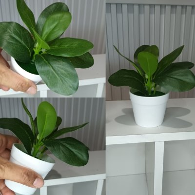 ต้นไม้ปลอมขนาดเล็กกระถางพลาสติกสีขาว 3 นิ้ว Small artificial plant