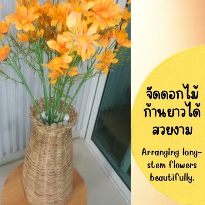 แจกันหวายทรงสูงพร้อมโฟมและหินสำหรับต้นไม้ดอกไม้ปลอมประดิษฐ์ Rattan vase tall shape