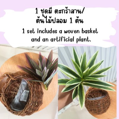 ต้นไม้ปลอมประดิษฐ์ใบสวยตะกร้าสาน Artificial plant in woven basket
