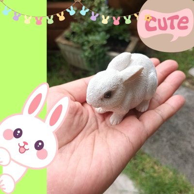 กระต่ายเรซิ่นตกแต่งสวน/บ้าน/ร้านคาเฟ่ ขนาดจิ๋ว 3 ตัว/ชุด Miniature Resin Rabbit Decoration for Garden/Home/Café - Set of 3