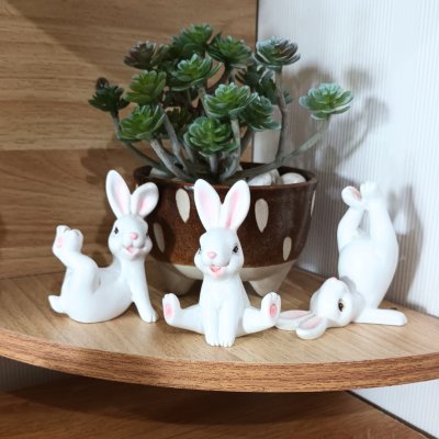 ชุดกระต่ายน้อยเรซิ่น 3 ตัวตกแต่งบ้าน Resin Bunny Figurine Set (3 pcs)