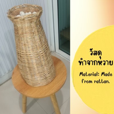 แจกันหวายทรงสูงพร้อมโฟมและหินสำหรับต้นไม้ดอกไม้ปลอมประดิษฐ์ Rattan vase tall shape