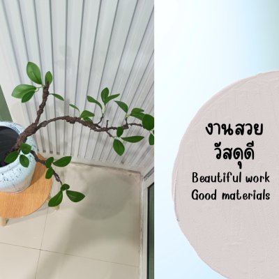 กิ่งไม้ใบไม้ปลอมประดิษฐ์ไหดินเผา Artificial branches and leaves in a clay pot.