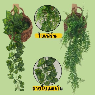 ต้นไม้เลื้อยปลอมประดิษฐ์ในตะกร้าหวายแขวนผนังมีหลายแบบ