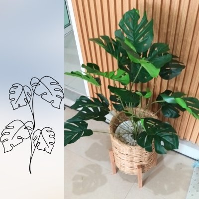 ต้นมอนสเตอร่าปลอมขนาดใหญ่เหมือนจริง Artificial / Fake Monstera plantket, wooden stand