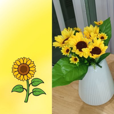 ช่อดอกทานตะวันช่อรวม 13 ดอก แจกันพลาสติก Sunflower bouquet plastic vase
