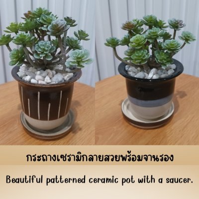 แคคตัสปลอมต้นไม้ประดิษฐ์ในกระถางเซรามิก Artificial cactus in a ceramic pot.
