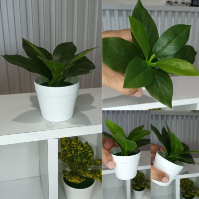 ต้นไม้ปลอมขนาดเล็กกระถางพลาสติกสีขาว 3 นิ้ว Small artificial plant