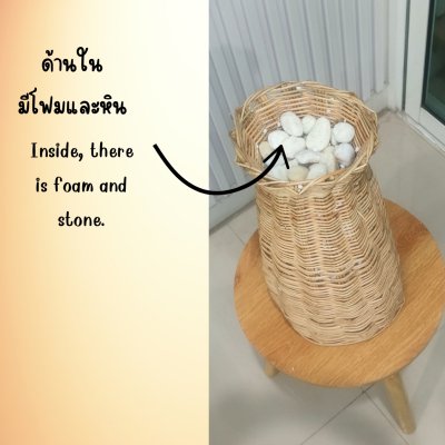แจกันหวายทรงสูงพร้อมโฟมและหินสำหรับต้นไม้ดอกไม้ปลอมประดิษฐ์ Rattan vase tall shape