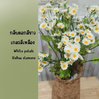 ดอกคาโมมายล์ปลอมดอกไม้ประดิษฐ์สีขาวแจกันหวาย Artificial white chamomile flower.