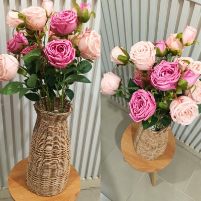 ดอกกุหลาบปลอมดอกไม้ประดิษฐ์ 5 กิ่งต่อช่อ แจกันหวายทรงสูง Artificial rose flowers