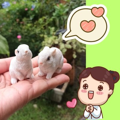 กระต่ายเรซิ่นตกแต่งสวน/บ้าน/ร้านคาเฟ่ ขนาดจิ๋ว 3 ตัว/ชุด Miniature Resin Rabbit Decoration for Garden/Home/Café - Set of 3