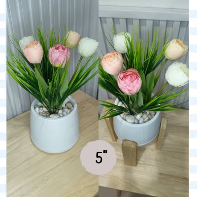 ช่อดอกทิวลิปปลอมดอกไม้ประดิษฐ์ในกระถางเบลล่า 5 นิ้ว Artificial Tulip in a Bella pot