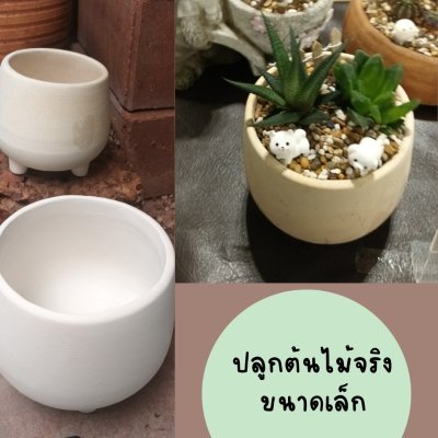 กระถางดินเผาสีขาวนวลทรงนมวัว White ceramic pot cow milk shape