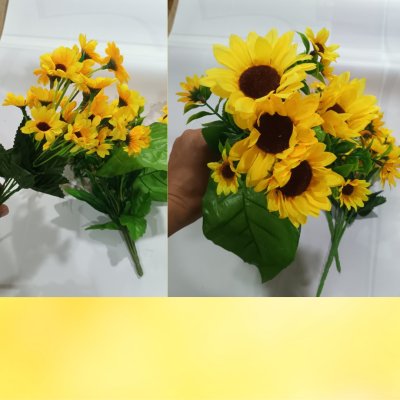 ช่อดอกทานตะวันช่อรวม แจกันพลาสติกสีขาว มินิมอลSunflower bouquet plastic vase