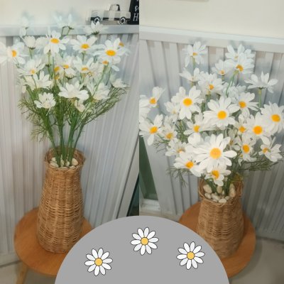 ดอกเดซี่ก้านปลอมดอกไม้ประดิษฐ์ 10 กิ่งต่อช่อ แจกันหวายทรงสูง Artificial daisy flowers