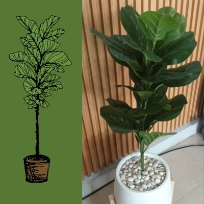 ต้นไทรใบสักปลอมในกระถางเบลล่าพร้อมขาตั้งไม้ Artificial Fiddle Leaf Fig tree