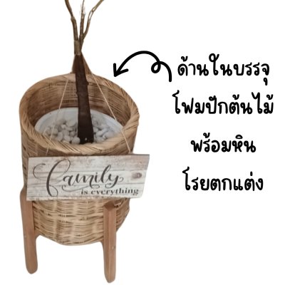 ต้นยางอินเดียปลอมในตะกร้าหวาย พร้อมขาตั้งไม้ – Artificial rubber plant in a wicker basket