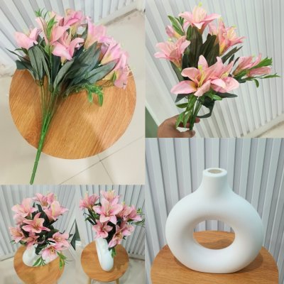 ดอกลิลลี่ปลอมกระถางโดนัท Artificial Lily in Donut plastic pot
