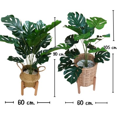 ต้นมอนสเตอร่าปลอมขนาดใหญ่เหมือนจริง Artificial / Fake Monstera plantket, wooden stand